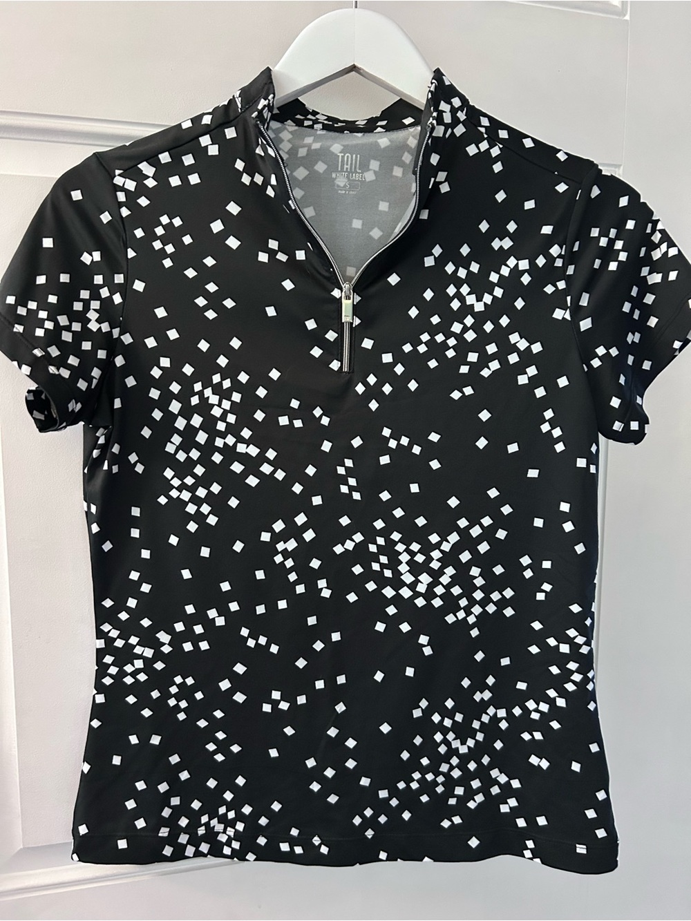 Tail Black and White Short-Sleeve Zip Polo